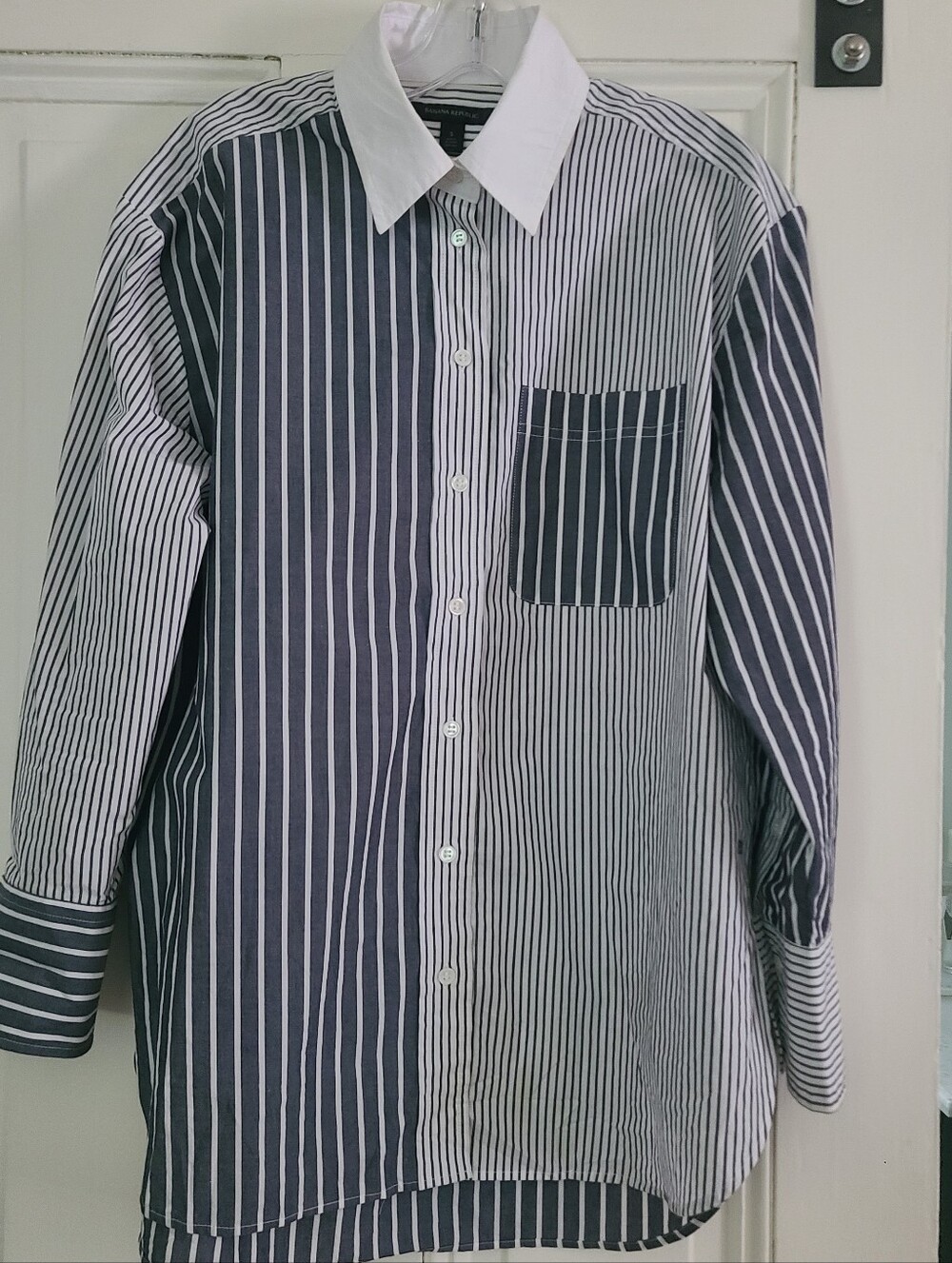 Banana Republic Charcoal and White Striped Contrast-Collar Button-Down Shirt